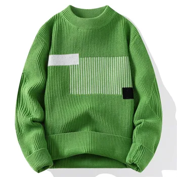 2025 Men's Sweater Fashion Pattern Autumn/Winter Knitted Sweater Fashion High Street Pullover Outdoor Loose Warm Thick