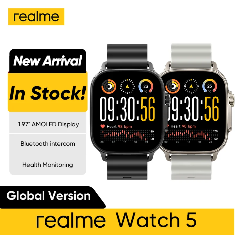 realme Watch 5 Smart Watch 1.97" 2D Flat AMOLED Display Compass & Independent GPS with 5 GNSS 14-day Battery Life NFC Card IP68