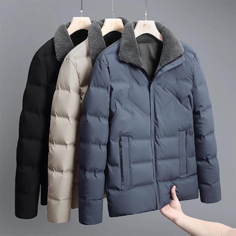 

M-4xl Mens White Duck Down Jacket Winter Male Coats Zipper Hooded Short Style Solid Color Loose Warm Outerwear Clothes Hy146