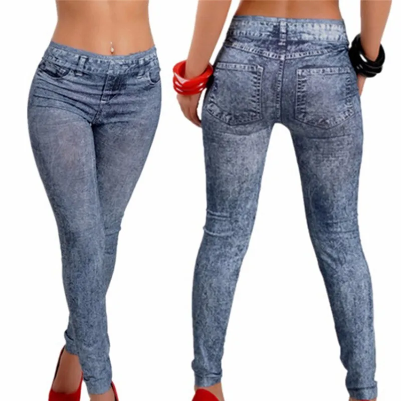 

Women Fashion Stretch Plus Jeans Lady's Denim Faux Jean Pants Sexy Leggings