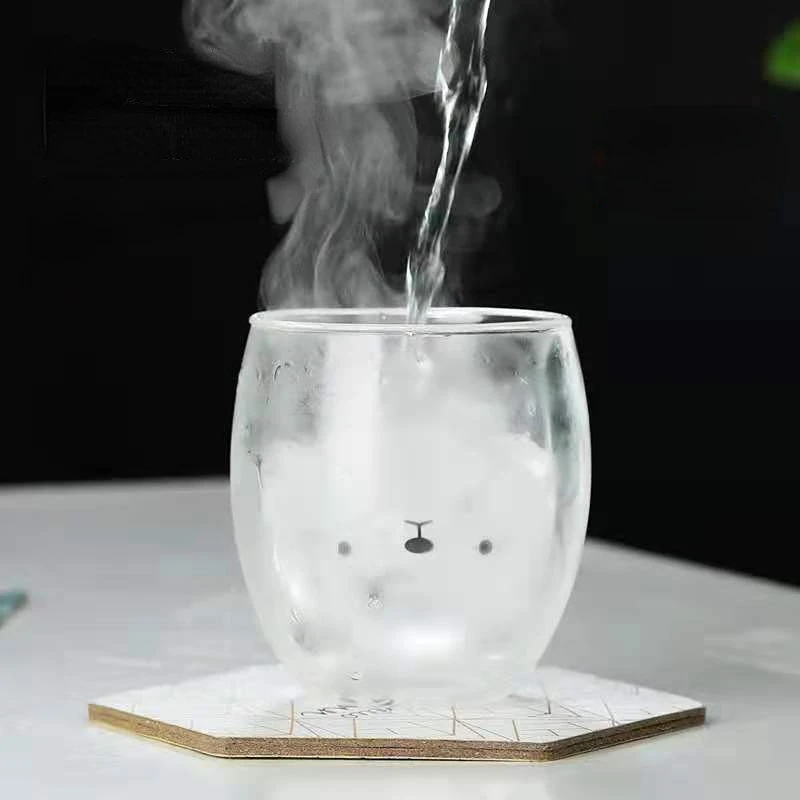 Tazza da Caffè in Vetro Borosilicato da 320ml con Design a Righe, Manicotto in L