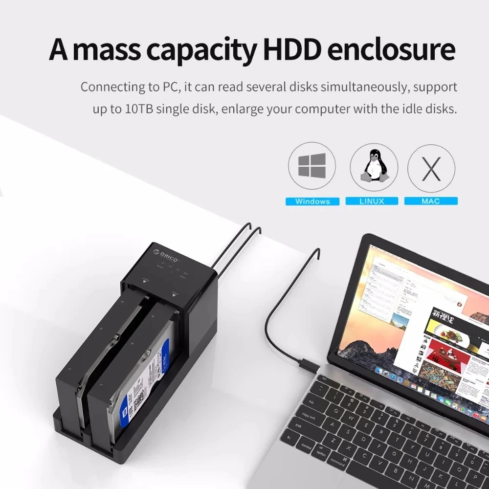 ORICO 2베이 2.5/3.5인치 HDD 도킹 스테이션, 오프라인 클론 기능 탑재 SATA to USB 3.0 하드 드라이브 인클로저 (2.5/3.5인치 하드 드라이브 케이스용)