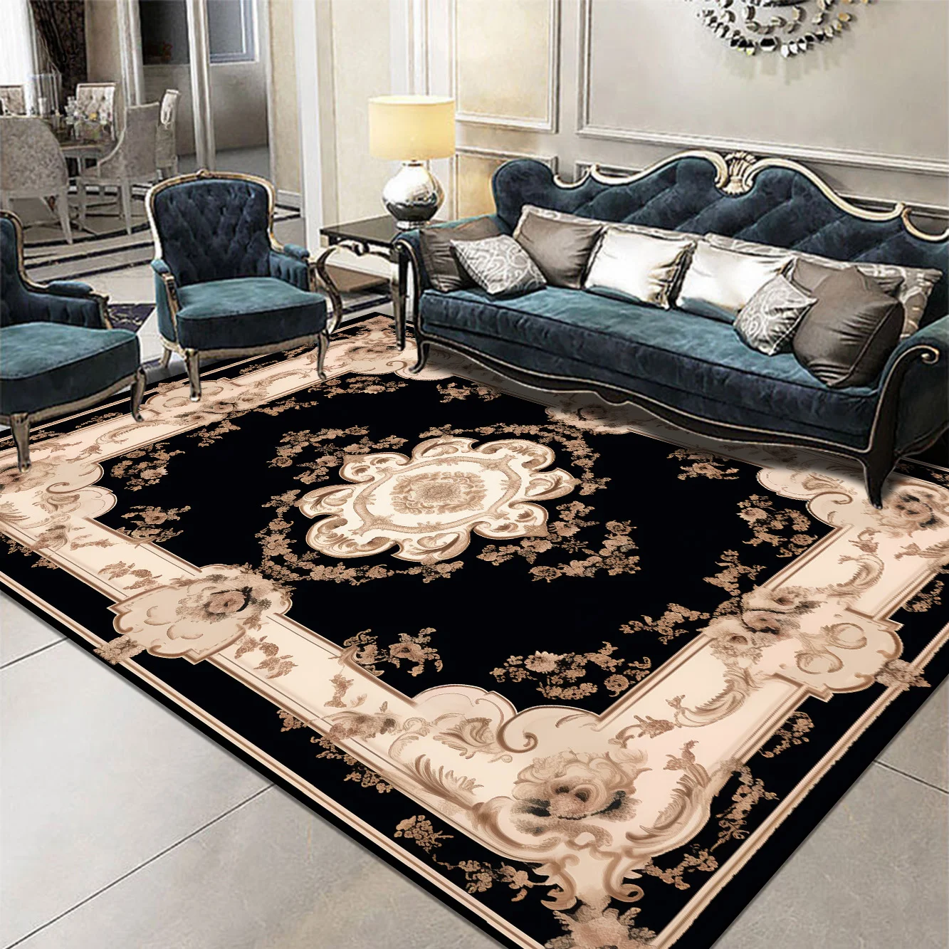 Large Area Black Persia Carpet for Living Room Decoration Home Sofa Table Area Rug Bedroom Cloakroom Floor Mat Non-slip Washable 3