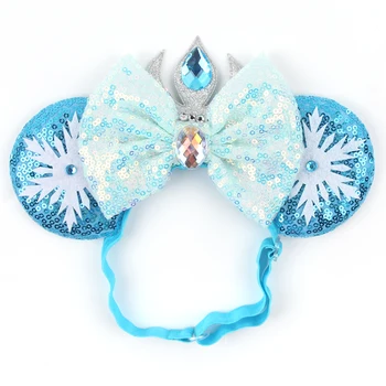 2024 Disney Mouse Ears Adjustable Elastic Headband For Baby Adult Sequins 5"Bow Hairband Festival Party DIY Hair Accessories