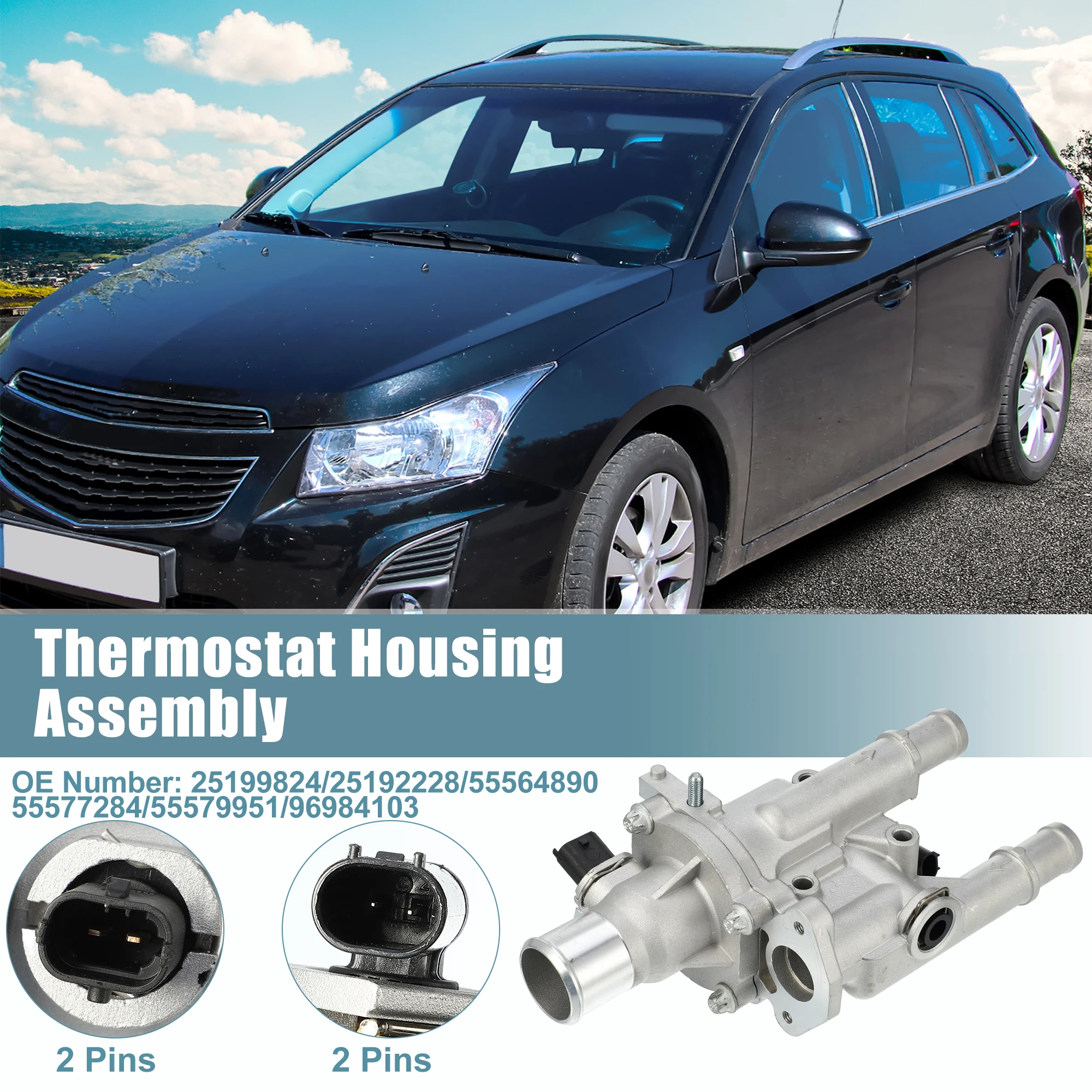 

X Autohaux Car Coolant Thermostat Housing Assembly 25199824/25192228/55564890/55577284/55579951 for Chevrolet Sonic 2011-2016