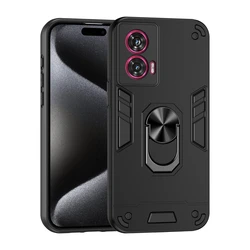 Enhanced Shockproof Armor Case with Magnetic Holder and Ring for Motorola Edge 50 Fusion (Black)