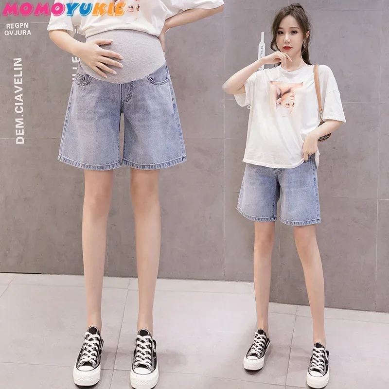 Denim Fashion Maternity Shorts Summer Pregnancy Cotton Short Slim Tight Hole Denim Elastic jeans Maternity Pants clothe Maternity Pants Pregnant Shorts