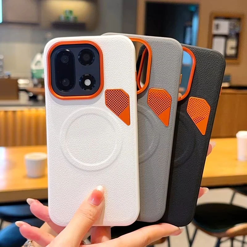 Luxury PU Leather Phone Cover with Magnetic Wireless Charging and Heat Dissipation Technology