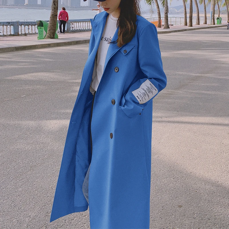 

Woman Long Trench Coats Fashion Korean Preppy Style Retro Versatile Blazers Casual Warm Wool Coat Oversize Autumn Overcoat