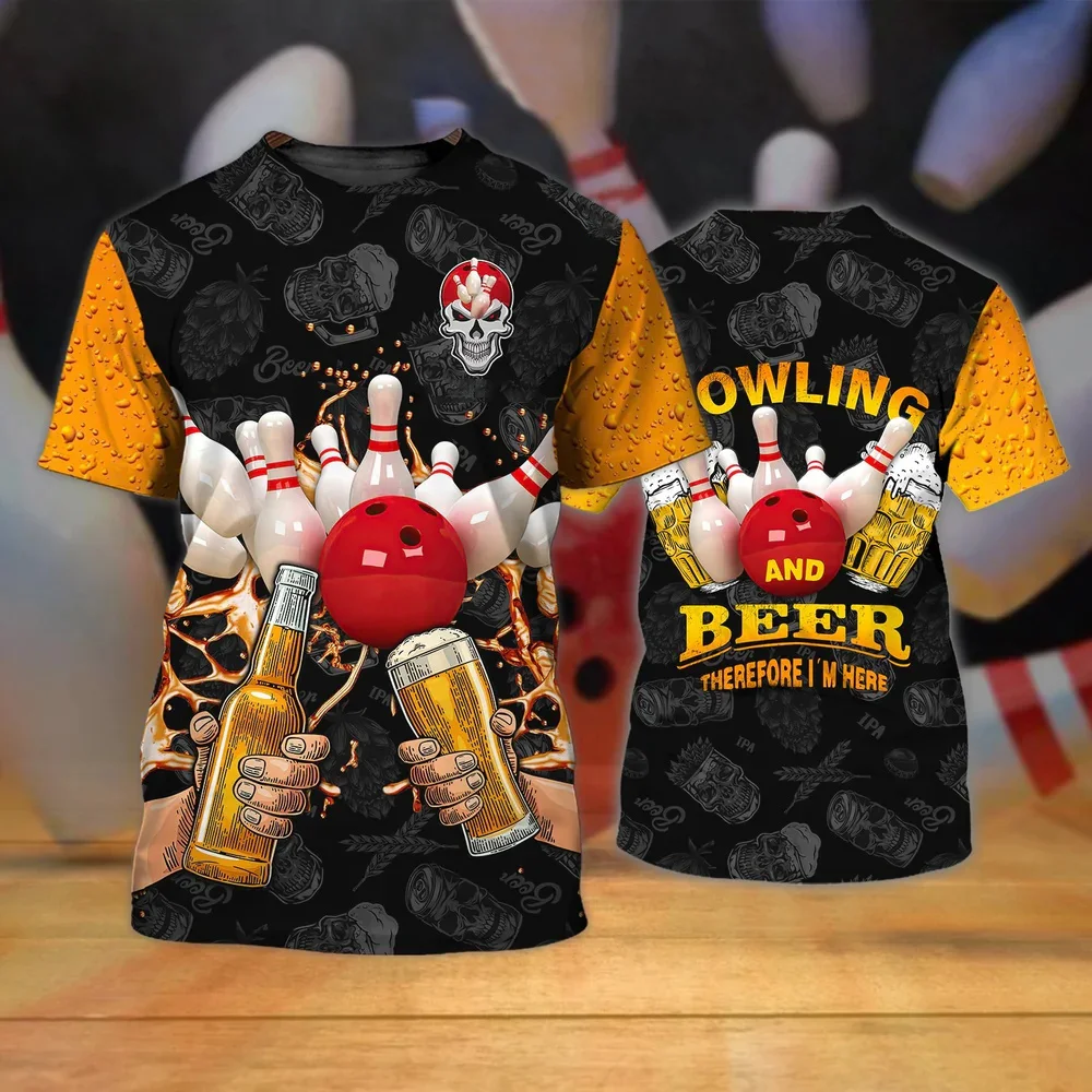 

Men's T-shirt 3D Bowling Ball Beer Print Summer O-Neck Short Sleeve Unisex T-shirt Oversized Clothing Casual Tops Tee Shirt