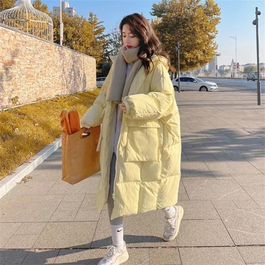 

Loose Hooded Down Cotton Parkas Thicken Oversize 80kg Jackets Korean Long Padded Jaqueta Feminina Simples Winter Warm Casaco