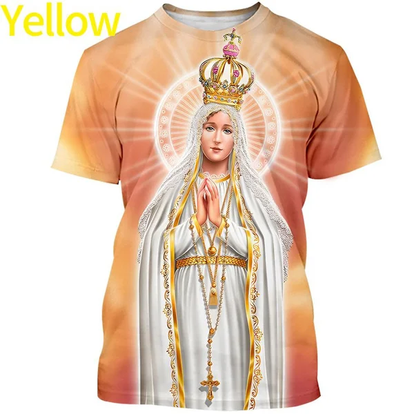 

Female Fashion Virgin Mary 3D Printing T Shirt Christian Mother of God Personality Short Sleeved Women's T Shirt