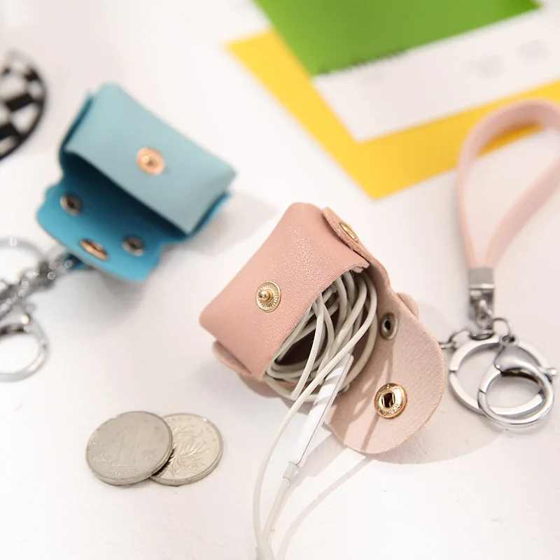 Korean Mini PU Leather Coin Bags Purse for Girls Solid Color Pink Black Money Pouch Earphone Storage Bags Pouch Keychain