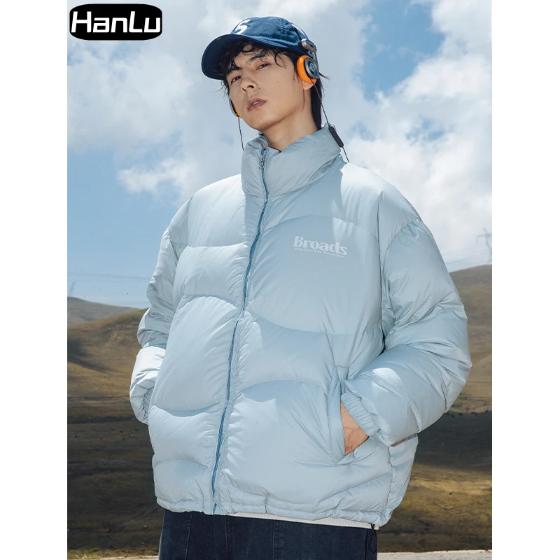 Men's winter jacket, thickened bread jacket, couple's 90 down jacket, stand up collar, solid color, large quilted design jacket 90 white duck down solid color down jacket loose fashion casual stand up collar solid color shiny down jacket winter 2021