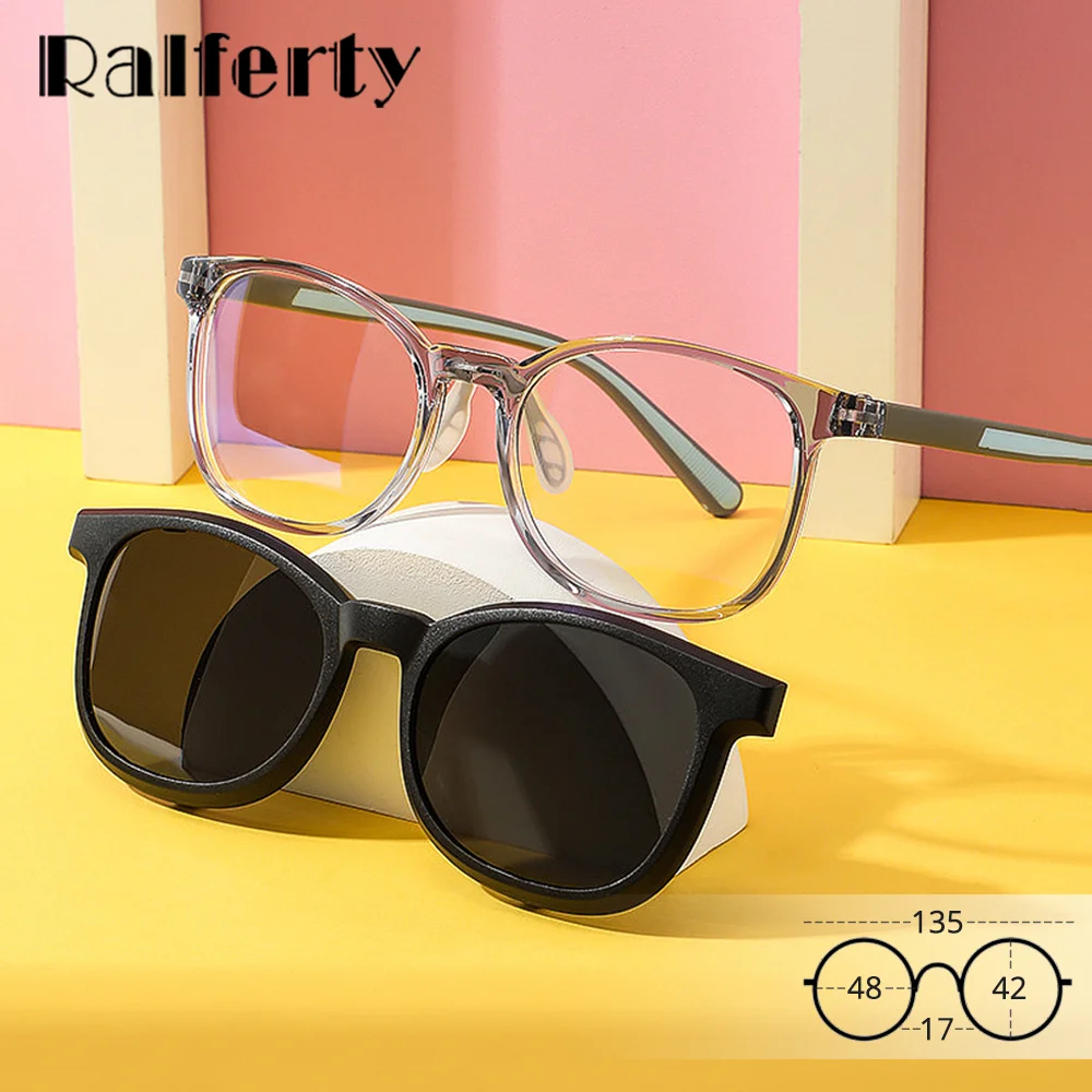 Ralferty 2-in-1-Brille zum Anklipsen für Kinder und Kinder, klares Brillengestell mit Sonnenclip, transparenter optischer Rahmen, ohne Myopie, verschreibungspflichtig