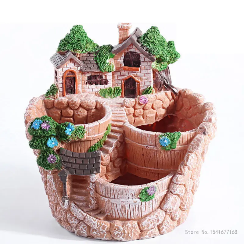 Creative Simulated Stone Resin Flowerpots, Micro Landscape, Large Caliber, Household, House, Home, Garden, Simulated, 1Pc