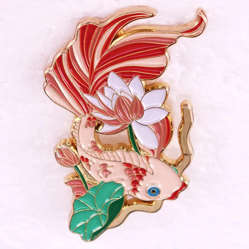 

Dream Lotus Pond Goldfish Carp Water Lily Enamel Lapel Pin Collect Badge Cute Children Gift Jewelry Adorn Hat Collar Brooches