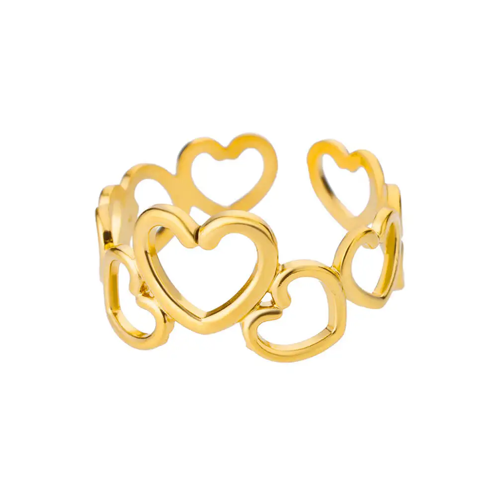 Hollow Heart Rings For Women Gold Color Stainless Steel