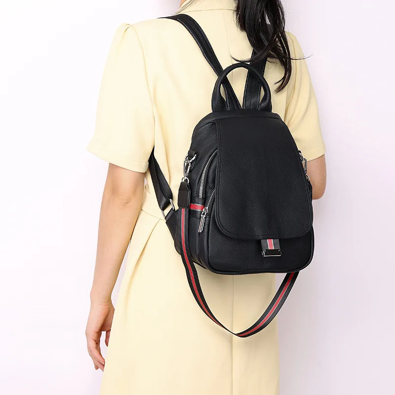 Fashion genuine leather women's backpack cowhide shoulder bag simple travel backpack casual student school bag for girls