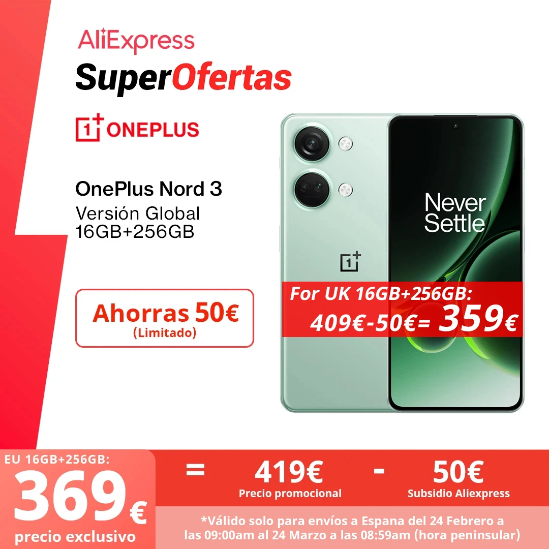 Versión Global OnePlus Nord 3 5G MTK Dimensity 9000 120Hz Super Fluid AMOLED Display 50MP Sony IMX890 Sistema de Cámara 8GB 16GB RAM