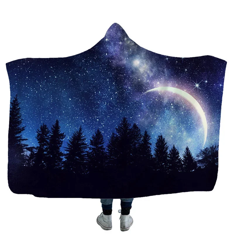 

Fashion Printed Home Throw Blanket Winter Thickened Velvet Cape Blankets with Hat Warm Adults Children Hooded Blanket