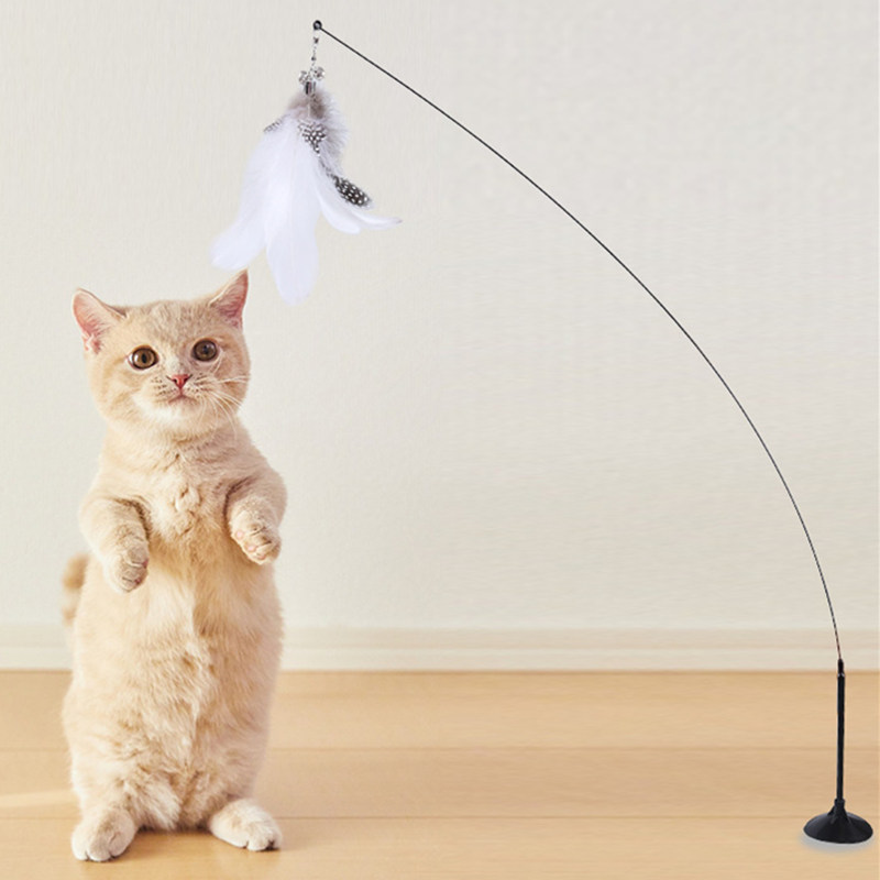 Cat Toys Interactive Cat Toy Steel Wire Feather Toys for Cats Stick Suction Cup Feather Cats Toy with Bell Teaser Pet Products