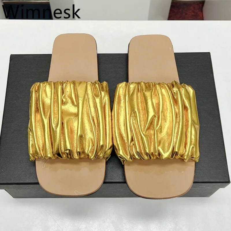 

Summer New Square Toe Fashion Women Outdoors Open Toe Slippers Fold Genuine Leather Slingbacks Slippers Casual Flat Bottom Shoes