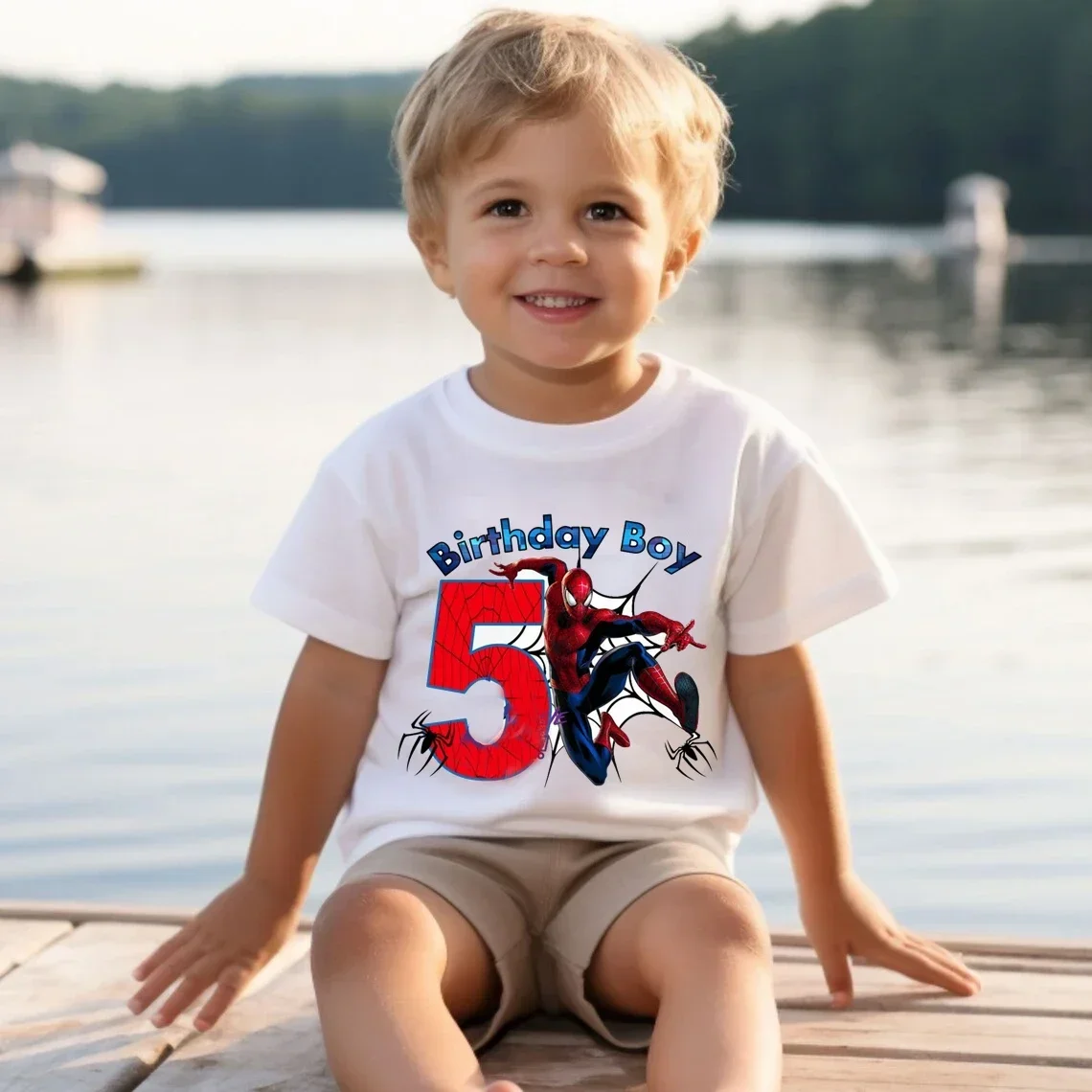 Summer Kid Tshirt 2 3 4 5 6 7 8 Marvel Spiderman Birthday Gift Short Sleeve Children Clothes Baby Tee Tops Boy Girl T-shirt 3