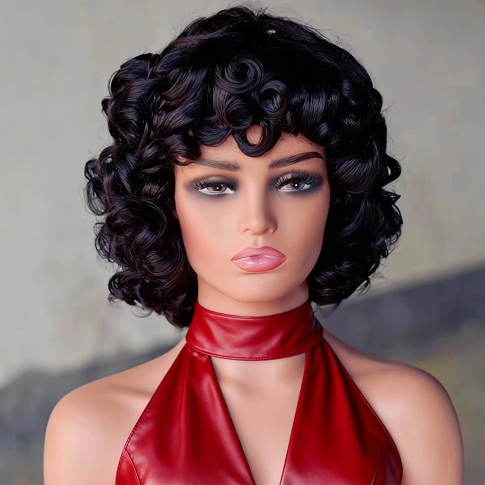 Pixie Cut Afro Rose Curly Human Hair Wig