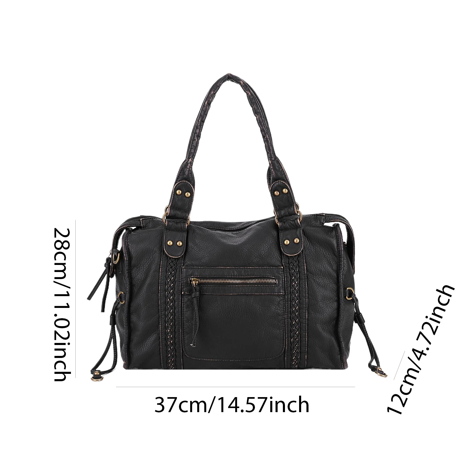 Women Girls PU Leather Y2K Top Handle Bag with Zipper Studded Crossbody Bags Adjustable Strap for Travel Shopping Work Daily Use