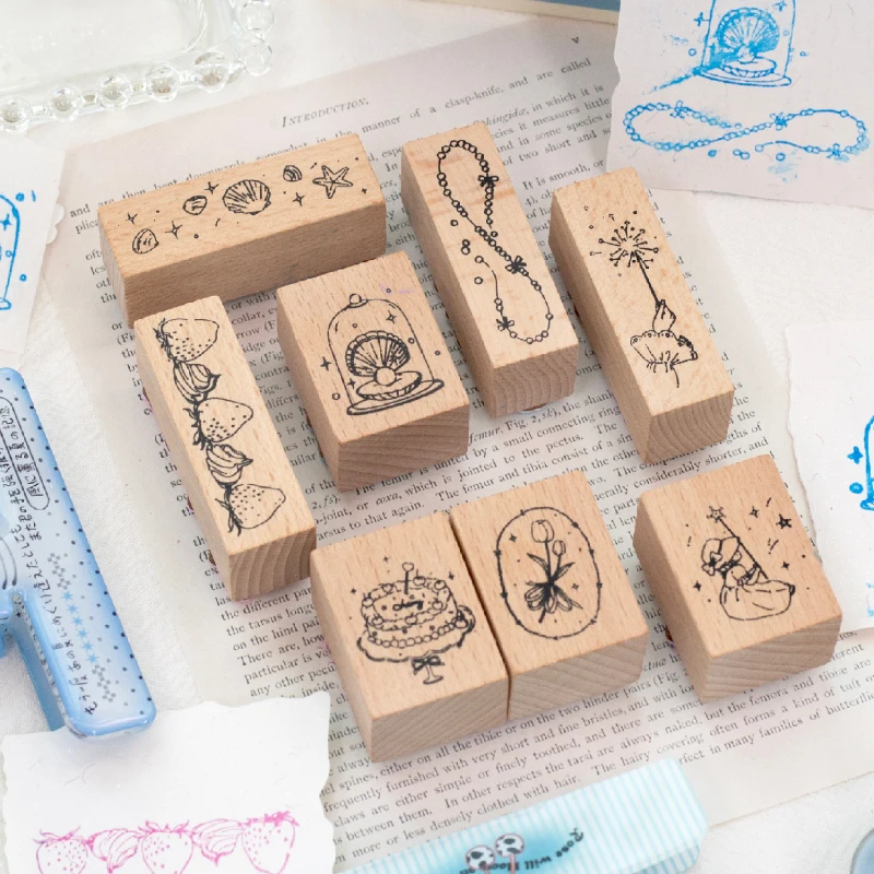 1packs/LOT 하이얀 시리즈 스탬프 DIY 스탬프 편지지 스크랩북 표준 나무 스탬프 소개