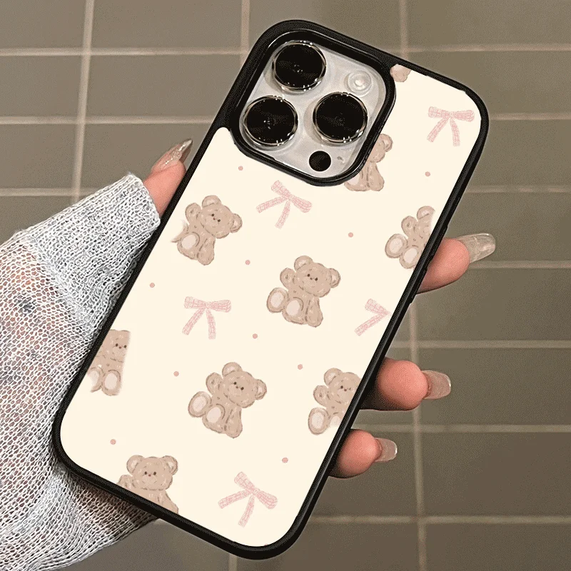 Pink Butterfly Bear Black Soft Kawaii Vintage Phone Case