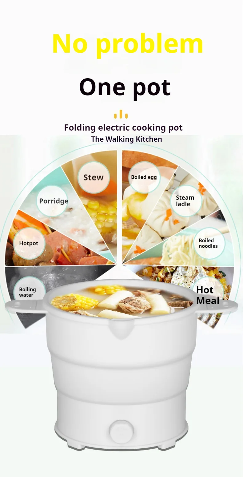 Electric Hot Pot Multi Portable Foldable Silicone Pot Travel 110/220V Kettle Electric Cook Hot Pot Water Boiler Camping Folding Electric