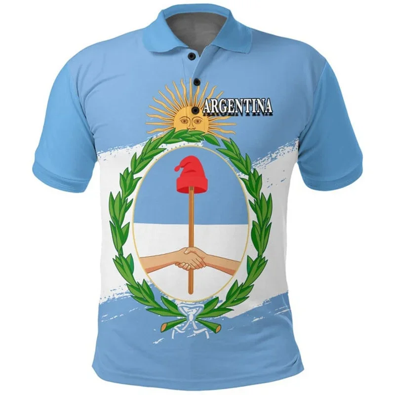 

Fashion Summer 3D Flag Of Argentina Emblem Printing Polo Shirt Argentina National Coat Of Arms Graphic Polo Shirts Vintage Polos