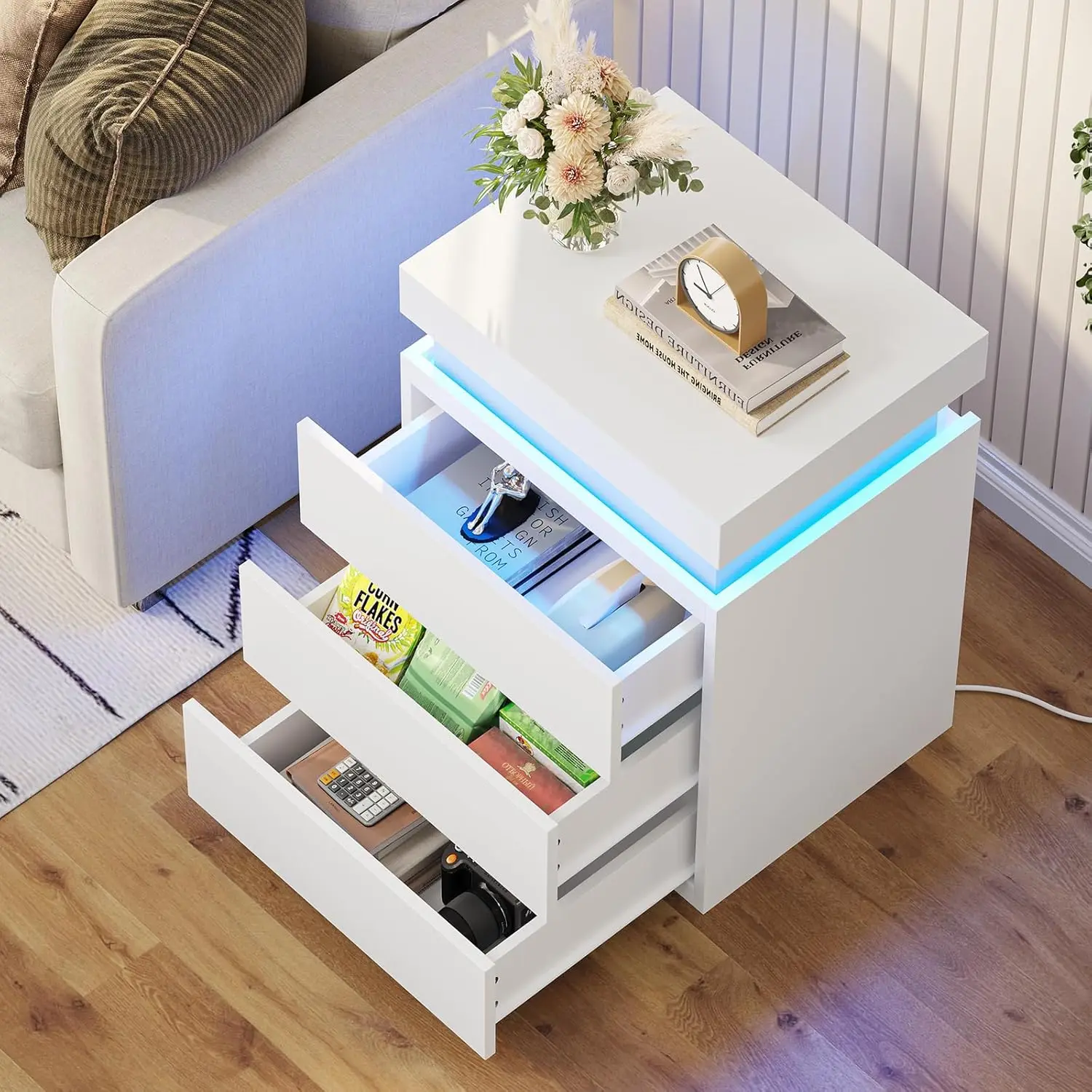 Nightstands Set of 2 Nightstand Charging Station Sliding Top