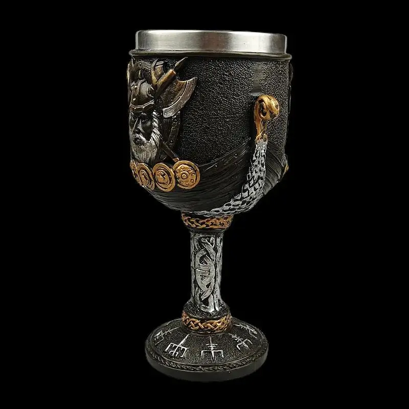 1pc Medieval retro Norse mythology Viking goddess stainless steel resin high footed cup Viking pirate bar beer cup
