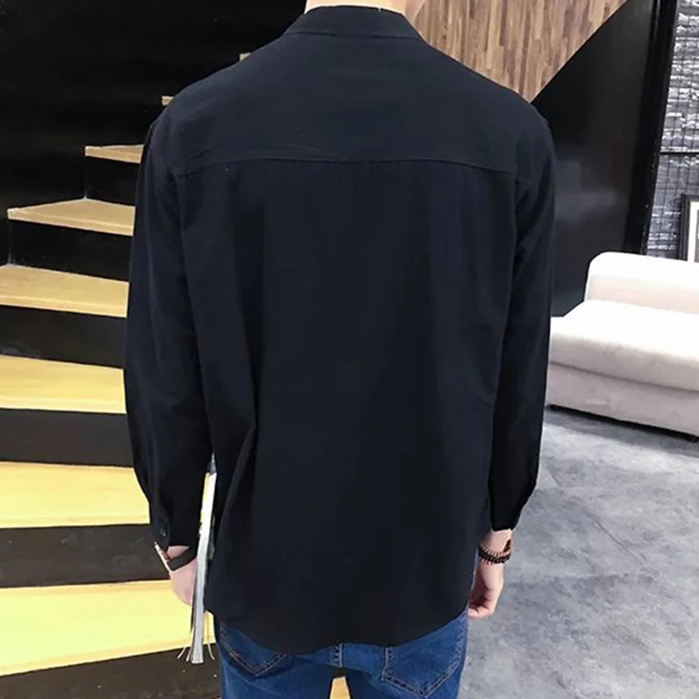 

Cloth Button Tops Shirt Confortable Men's Fashion Stand-up Collar Thin Autumn Winter Button-down Long Sleeves