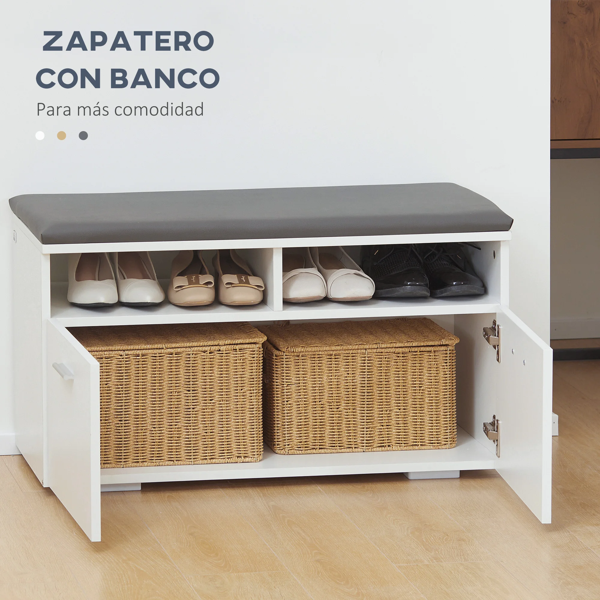 HOMCOM Conjunto de Muebles de Entrada Recibidor Pasillo Set de 3 Piezas  Perchero Espejo Zapatero con Cajón 90x22x116cm Madera Blanco