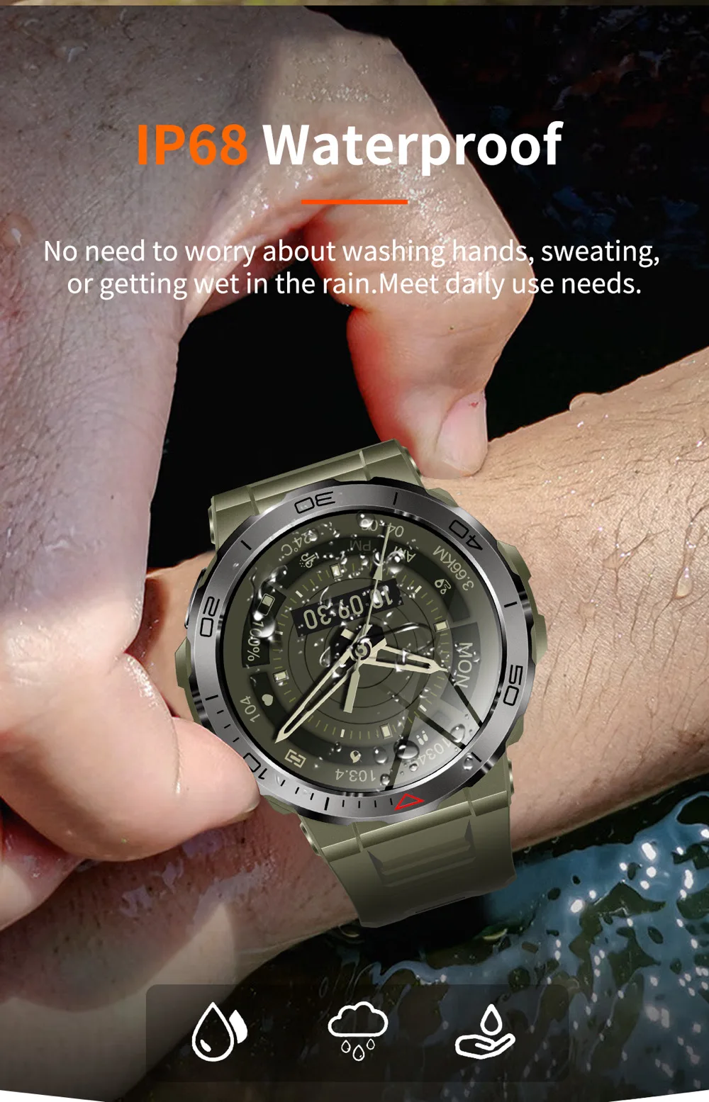 Reloj inteligente deportivo con GPS y pantalla AMOLED, pulsera con brújula, IP68, resistente al agua, Bluetooth, llamadas, monitorización de la salud, para hombre, para actividades al aire libre_voghion.com