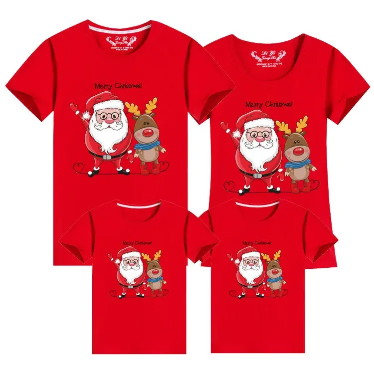 Camisetas suaves de algodón navideñas a la moda, camisetas familiares a juego, ropa con estampado de Papá Noel, camisetas para parejas, conjuntos familiares para papá, mamá e hija