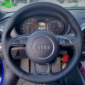 Coprivolante per auto in morbida pelle intrecciata con fori in pelle nera per Audi A3 A4 A5 A6 A7 Allroad RS S6 S7 S8