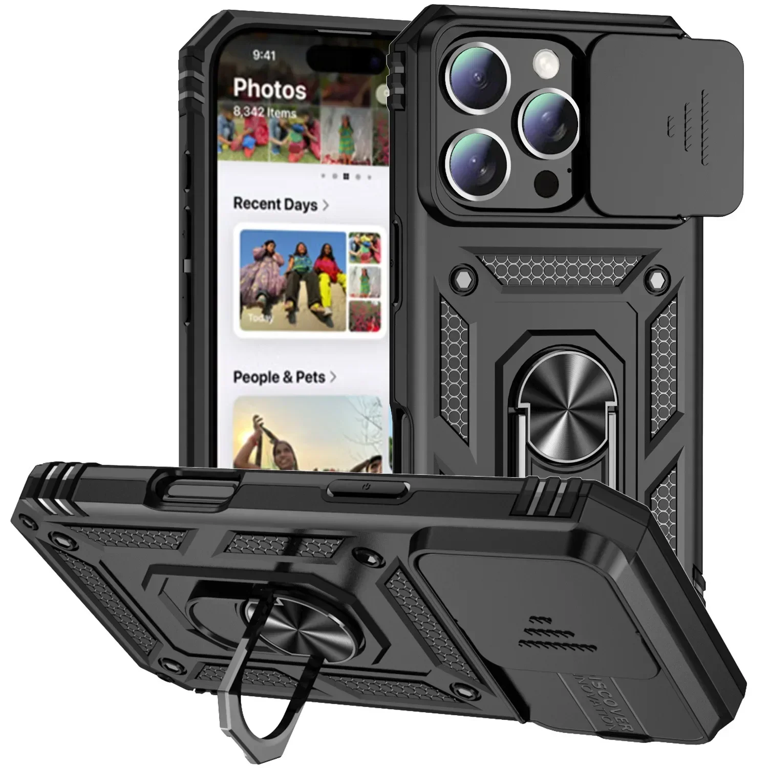 Military Grade Armor Case with Rotating Ring Stand and Slide Camera Lens Cover