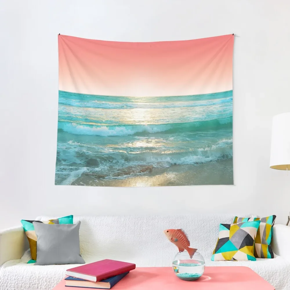 

Aqua and Coral, 1 Tapestry Outdoor Decor Wall Hanging Decor Tapestry