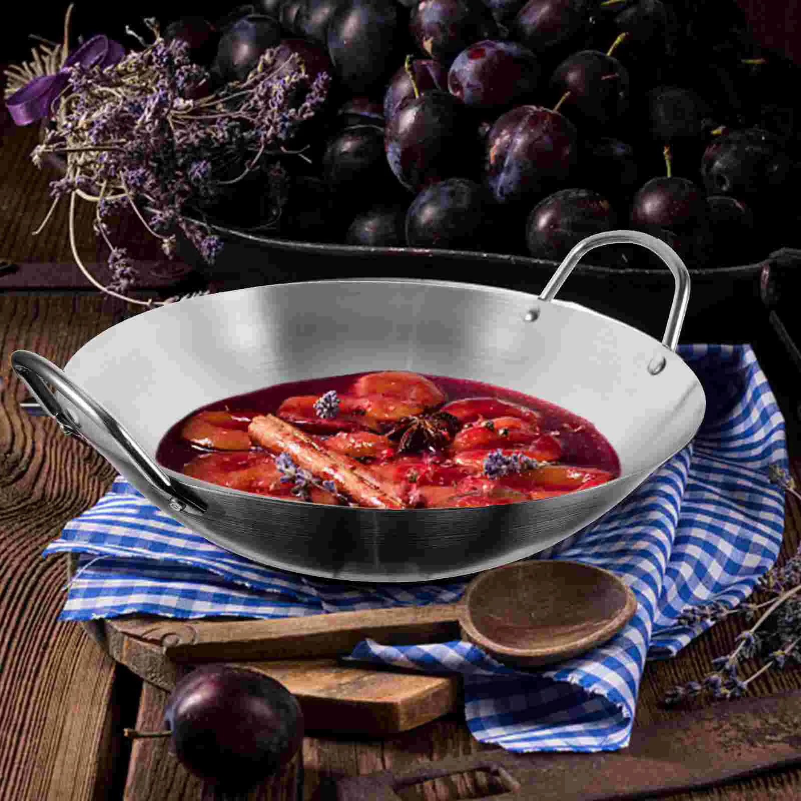 

32Cm Stainless Steel Wok Stir Fry Pan Chinese Wok Pan Binaural Wok Skillet Deep Frying Pan Shabu Hot Pot Dual Handle