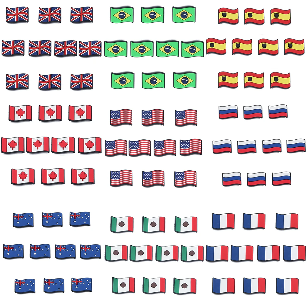Shoe Charms Accessories Shoe Decoration Wristband Kids Gifts 10pcs/set National flag Series for Classic Clog shoe charms shoe decorations