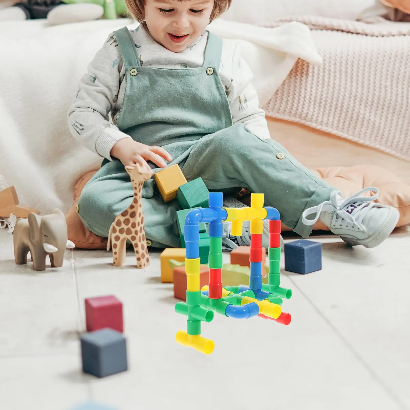1 Set of Plastic Water Pipe Building Blocks Kids Educational Toy Piece and Insert Blocks Assorted Color