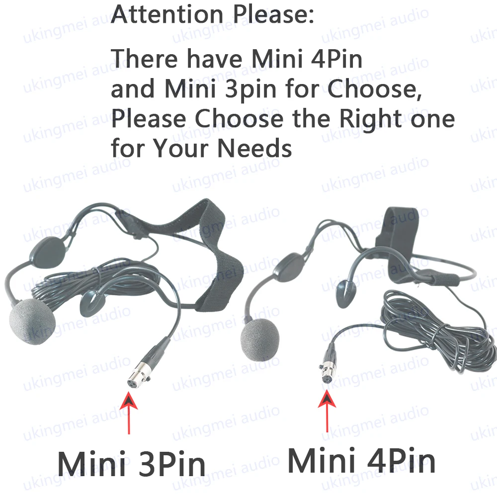 AKG 슈어 무선 헤드웨어 다이나믹 마이크, 미니 3 핀 4 핀 XLR, 바디팩 송신기, 악기용 헤드셋 마이크
