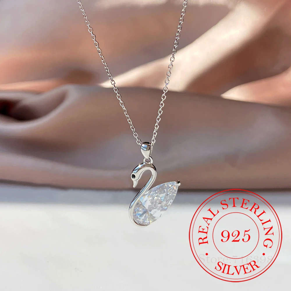 Colgante de de ley S925 para mujer, Gargantilla de cisne de cristal clásico, collares chapados en oro de 14K, fiesta de boda, regalo| - AliExpress