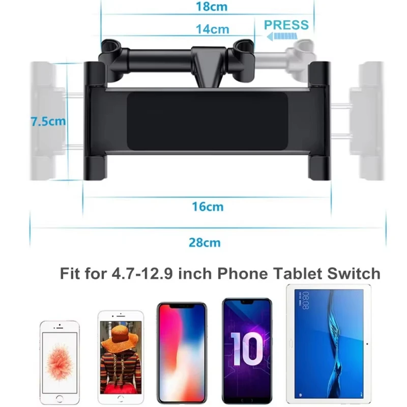 Car Tablet Holder Headrest Tablet Mount Headrest Stand Cradle Compatible With Devices For IPad Air Mini Other 4.7-12.9" Cell car tablet holder