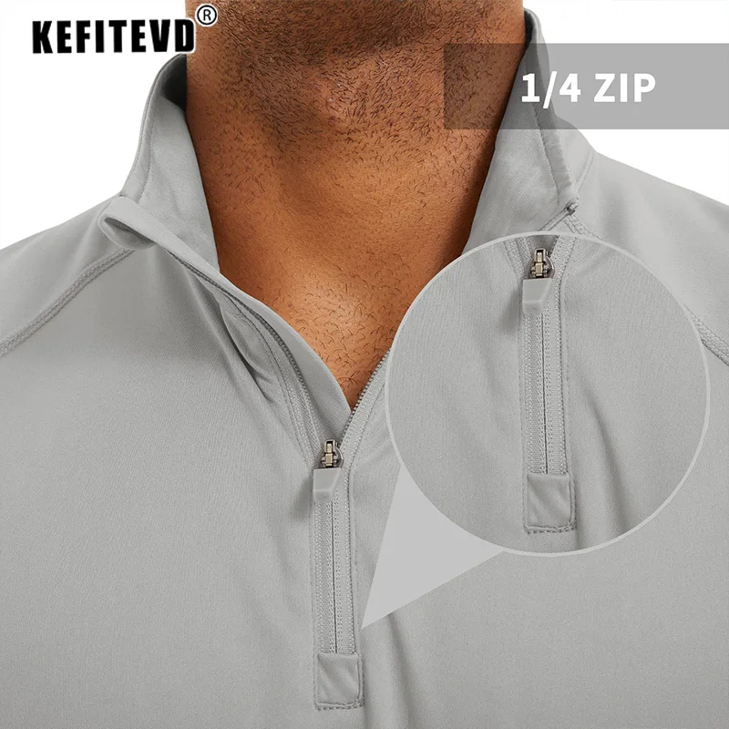 KEFITEVD UPF 50+ Long Sleeve T-shirts Men 1/4 Zip Hiking T Shirts UV Protection Outdoor Surfing Fishing Shirts Pullover Top